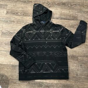 Polo Ralph Lauren Large Black Gray Southwestern Aztec Pullover Hoodie Sweatshirt